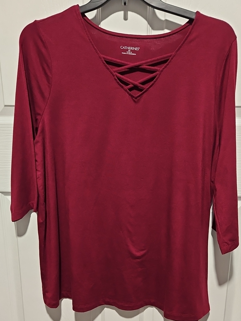 Catherines Women's Burgundy Crisscross V-Neck Top